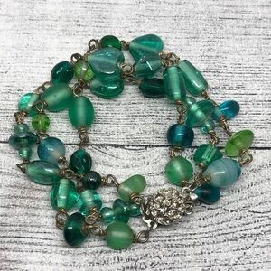 Vintage green art glass multi strand boho statement bracelet free extra